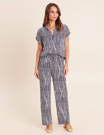 Pantalon large taille haute blanc femme