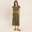 Robe patineuse 3/4 col chemise vert kaki femme