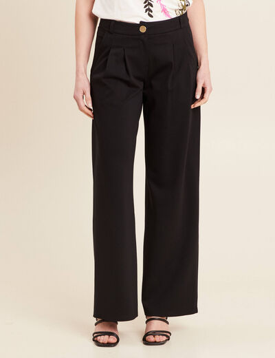 Pantalon large taille haute noir femme