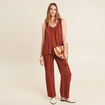 Pantalon coupe large taille haute marron fonc&eacute; femme
