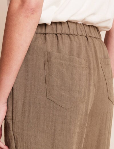 Pantalon mom 7/8&egrave;me en coton vert kaki femme