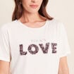 T-shirt &agrave; message col rond ecru femme