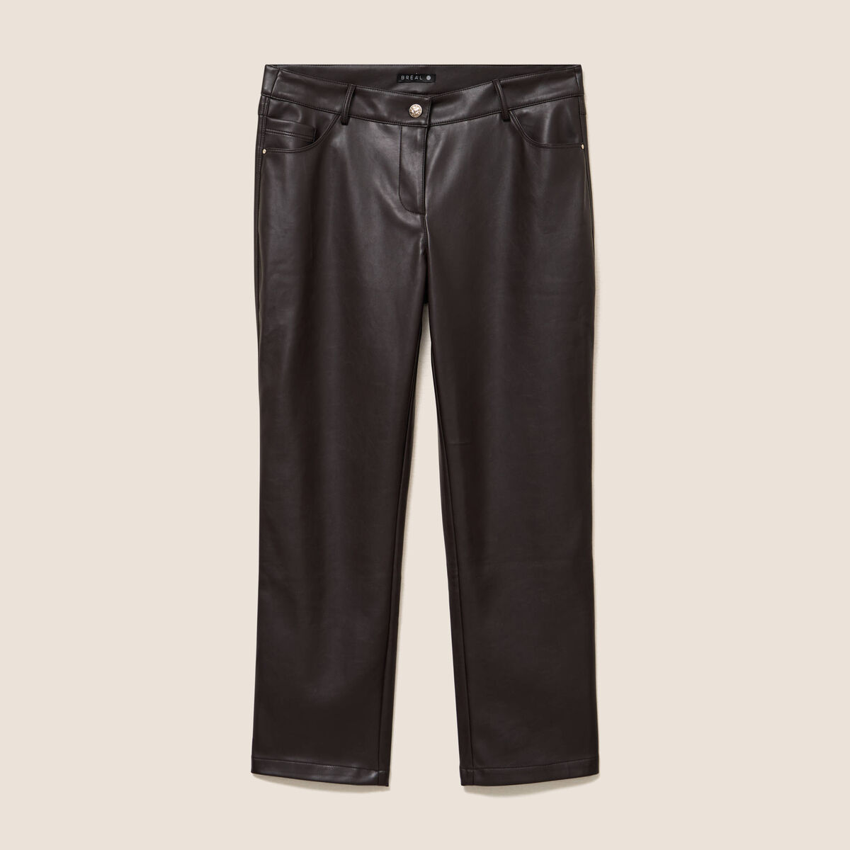 Pantalon droit 7/8&egrave;me taille bascul&eacute;e marron fonc&eacute; femme