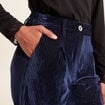Pantalon large velours bleu fonc&eacute; femme