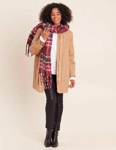 Parka &agrave; capuche taille ajustable taupe femme