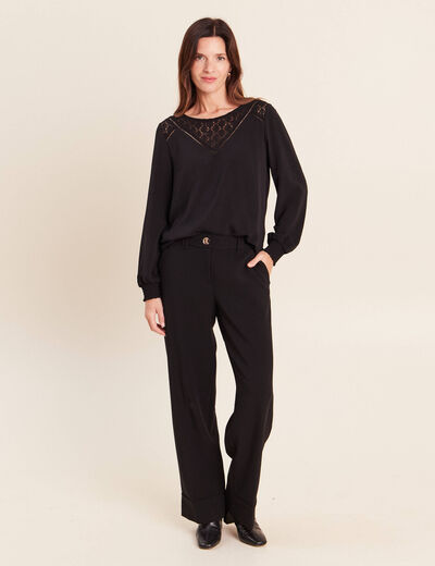 Blouse droite manches longues dentelle noir femme