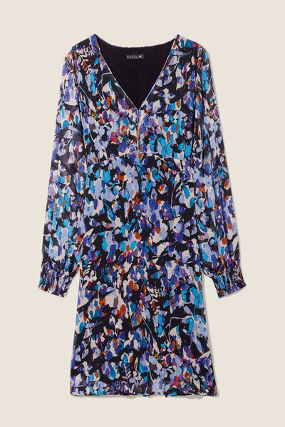 Robe évasée manches longues bleu femme
