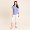 Blouse col tunisien manches courtes bleu ciel femme