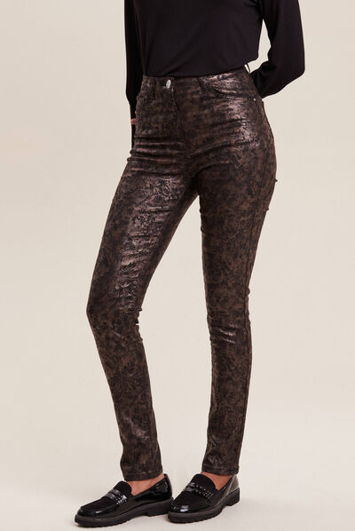 Pantalon ajusté couleur bronze femme