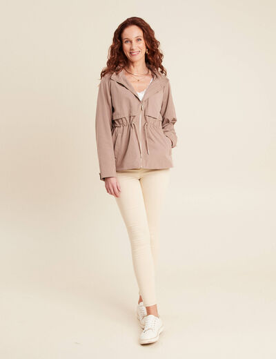 Parka cintrée à capuche taupe femme