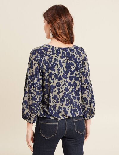 Blouse manches 3/4 vert kaki femme