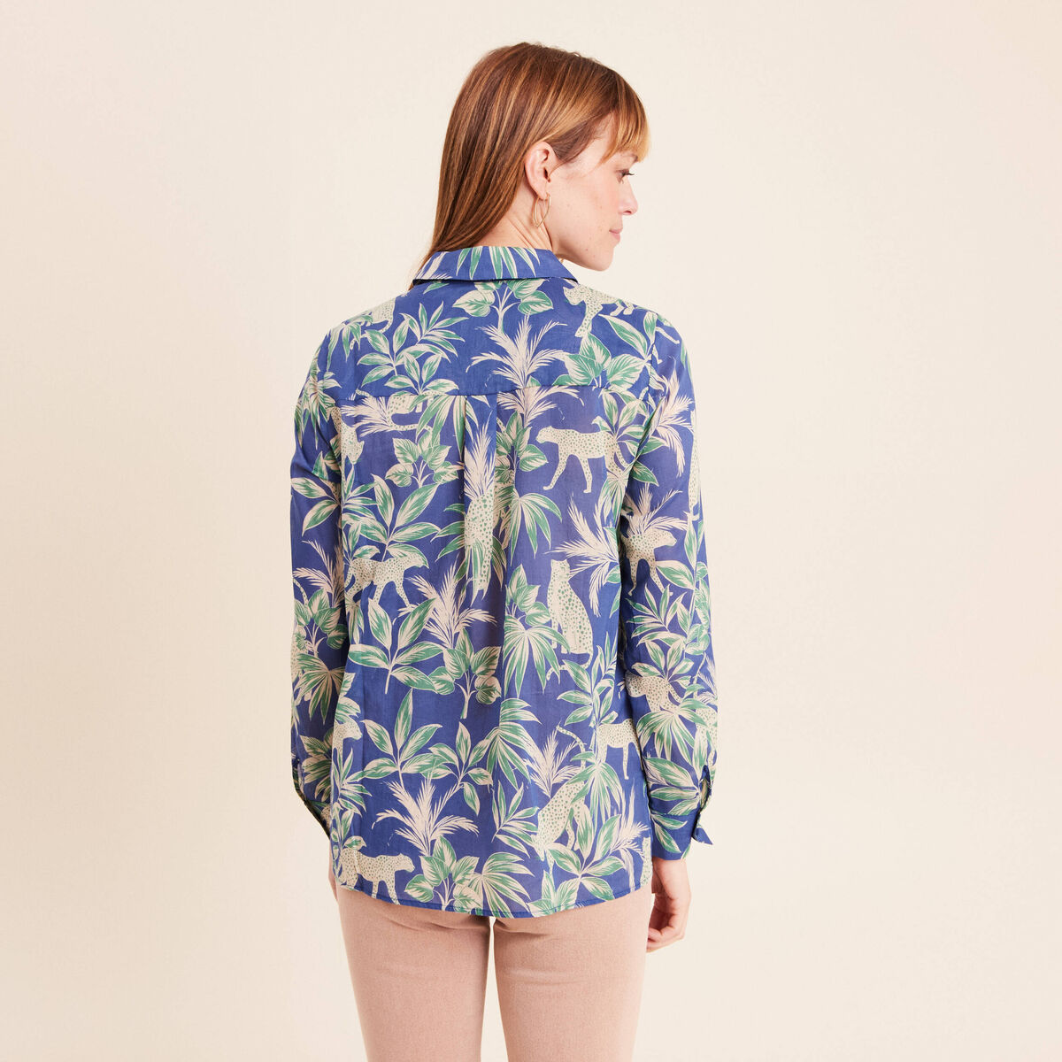 Chemise manches longues bleu femme