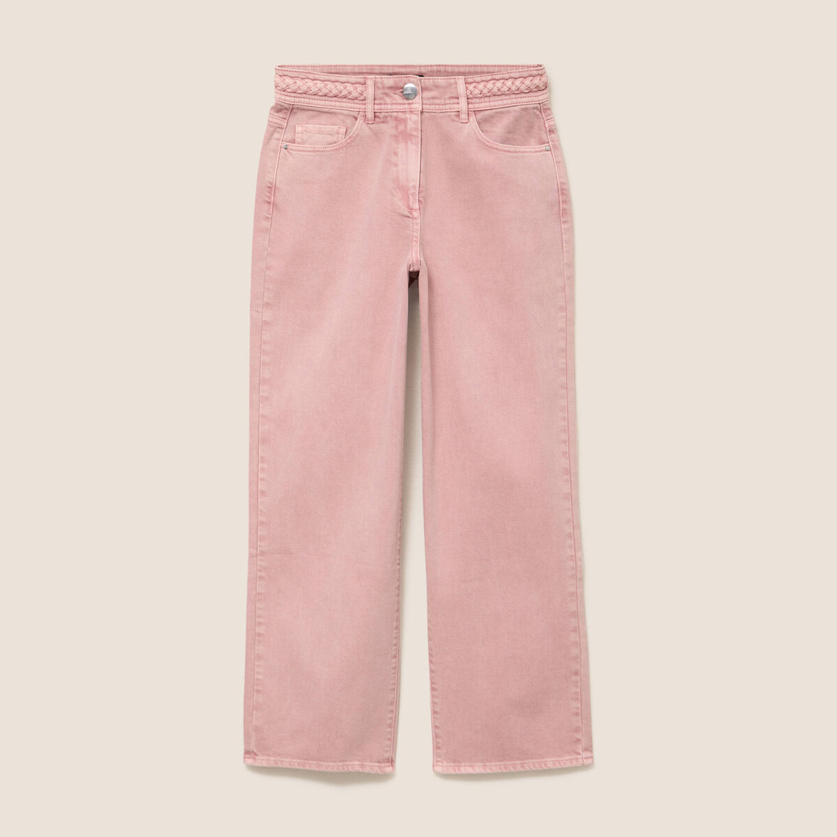Jean coupe large 7/8&egrave;me taille haute rose femme
