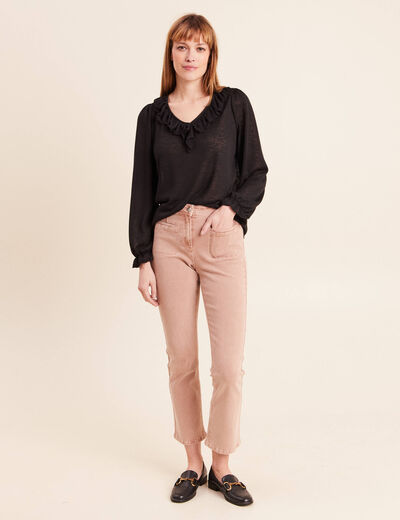 Blouse col v manches longues noir femme
