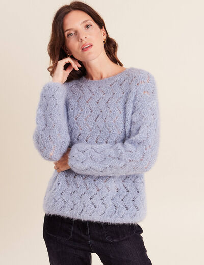 Pull manches longues ajour&eacute; denim snow gris femme