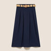 Jupe longue &eacute;vas&eacute;e ceintur&eacute;e bleu fonc&eacute; femme