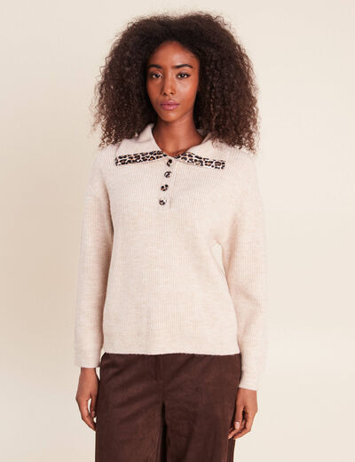 Pull droit manches longues beige femme