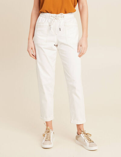 Pantalon coupe droite à coulisse blanc femme