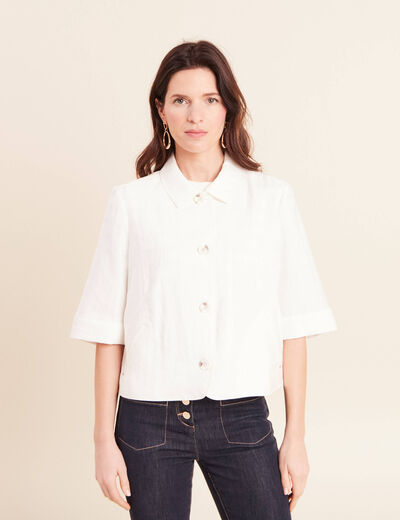 Veste droite courte manches 3/4 ecru femme