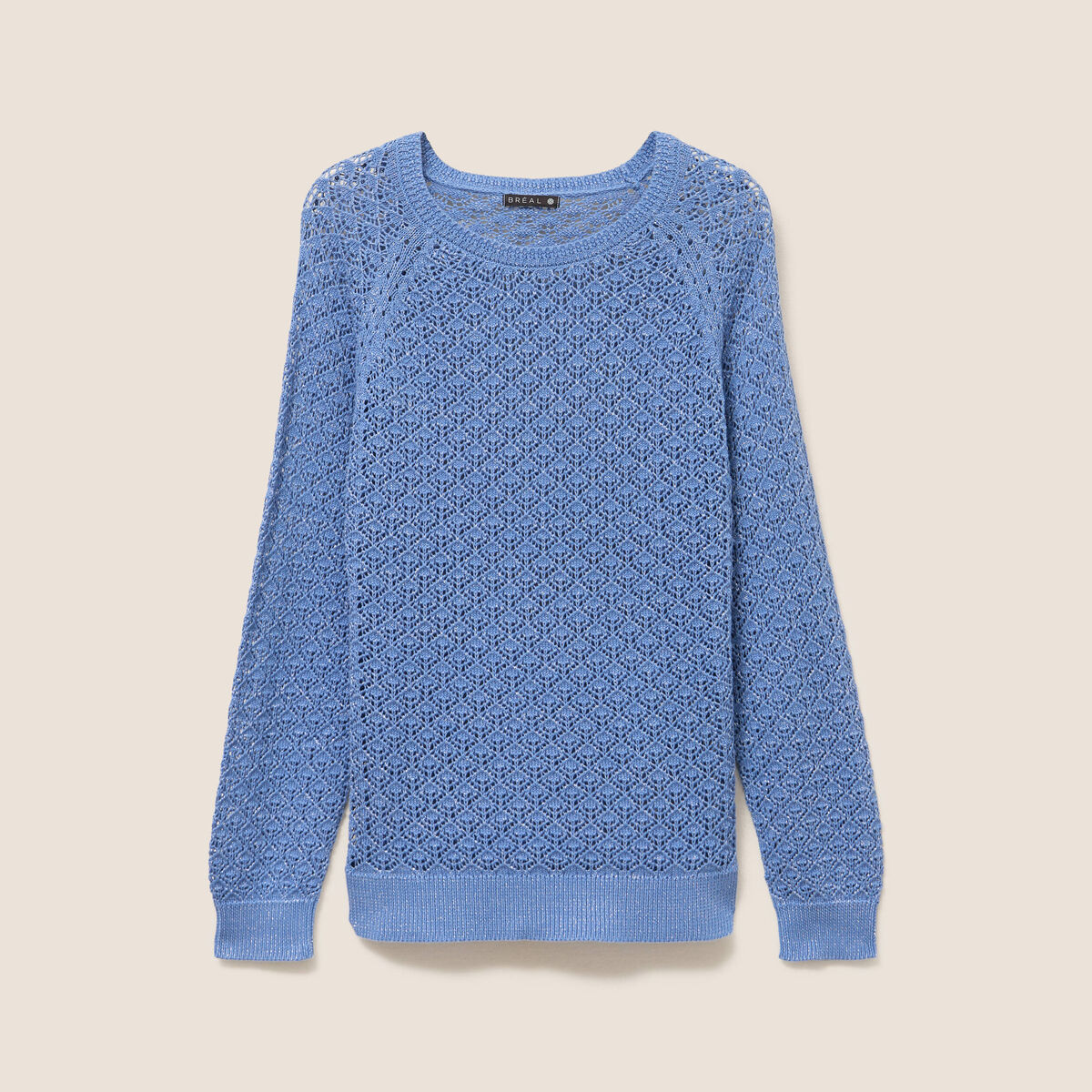 Pull col rond manches longues bleu ciel femme