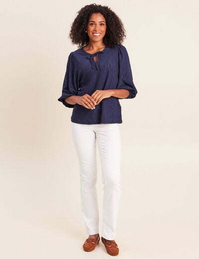 Blouse manches 3/4 bleu marine femme