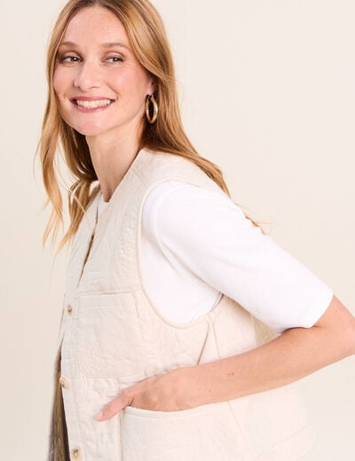Gilet sans manches doubl&eacute; coton ecru femme