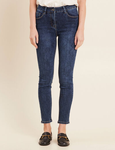 Jean ajusté à strass denim brut femme