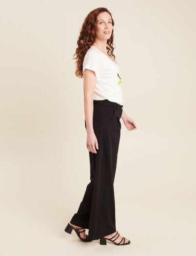 Pantalon large taille haute noir femme