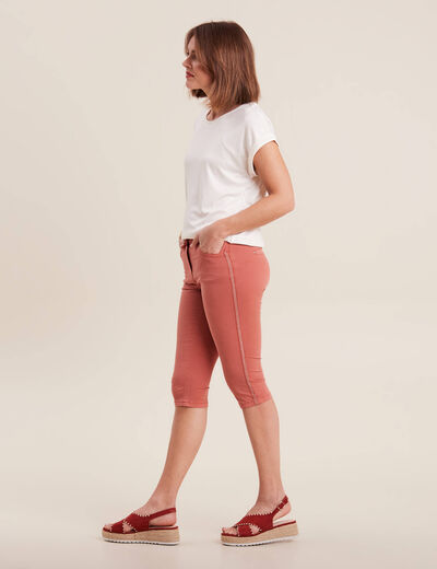 Pantacourt ajusté taille basse vieux rose femme