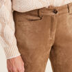 Pantalon droit suédine 7/8ème marron femme