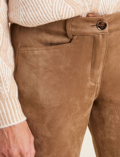 Pantalon droit suédine 7/8ème marron femme