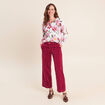 Pantalon large velours c&ocirc;tel&eacute; rouge fonc&eacute; femme