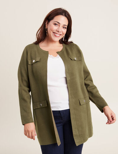 Gilet manches longues vert kaki femme