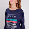 T shirt manches 34 bleu fonce femme