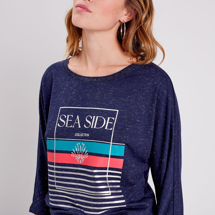 T-shirt manches 3/4 bleu foncé femme