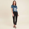 t-shirt droit court satiné col rond bleu canard femme
