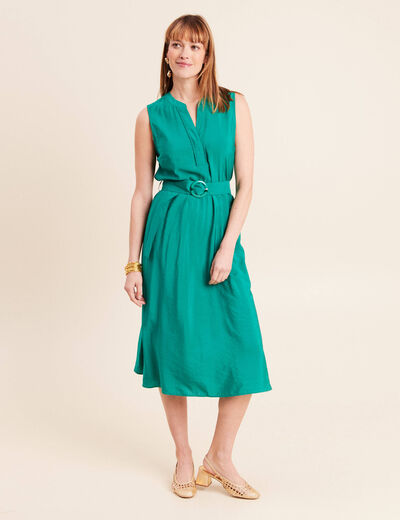 Robe &eacute;vas&eacute;e 3/4 sans manches ceinture vert menthe femme