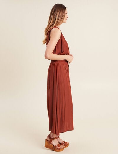 Jupe longue évasée satin marron foncé femme