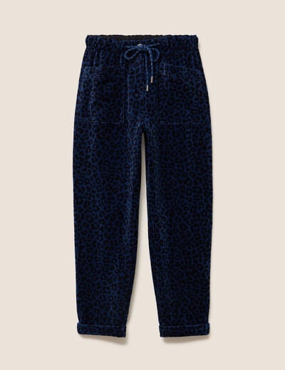 Pantalon coupe mom en velours bleu femme
