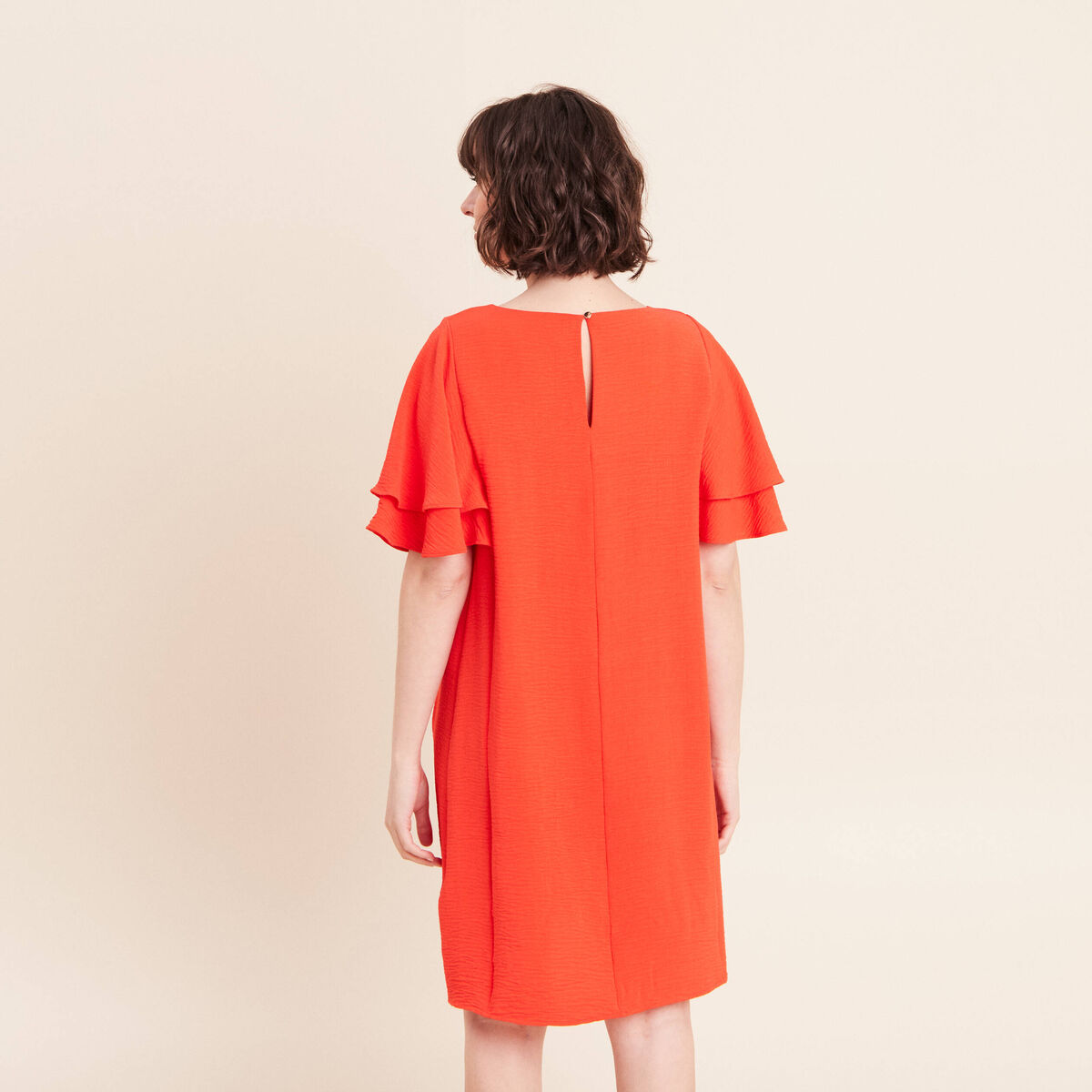 Robe courte &eacute;vas&eacute;e manches courtes orange fonc&eacute; femme