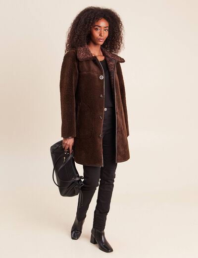 Manteau col montant marron femme