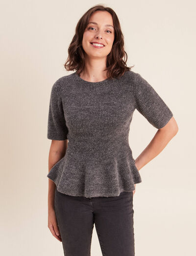 Pull col rond gris clair femme