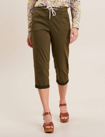 Pantacourt large taille haute vert olive femme