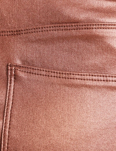 Jupe midi droite enduite couleur cuivre femme