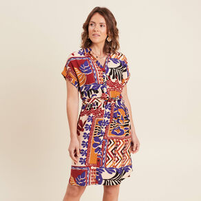 Robe courte manches courtes multicolore femme