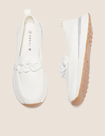 Mocassins détail chaîne blanc femme