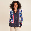 Chemise manches longues fluide bleu femme
