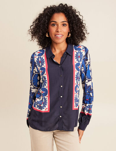 Chemise manches longues fluide bleu femme