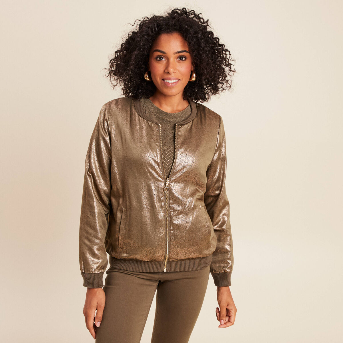 Gilet réversible laine mouton vert kaki femme