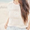 Pull court col rond manches courtes ecru femme